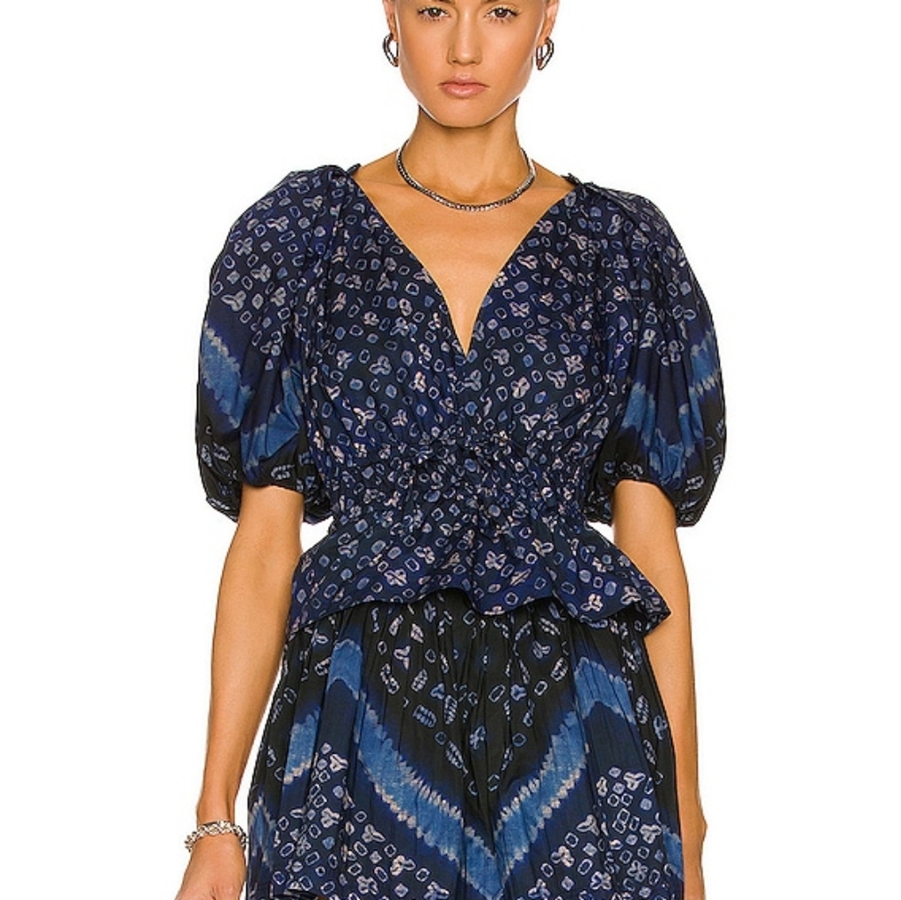 ULLA JOHNSON- Women's INES Ruched Top - Ultramarine Blue - Size 2 - Picture 4 of 7